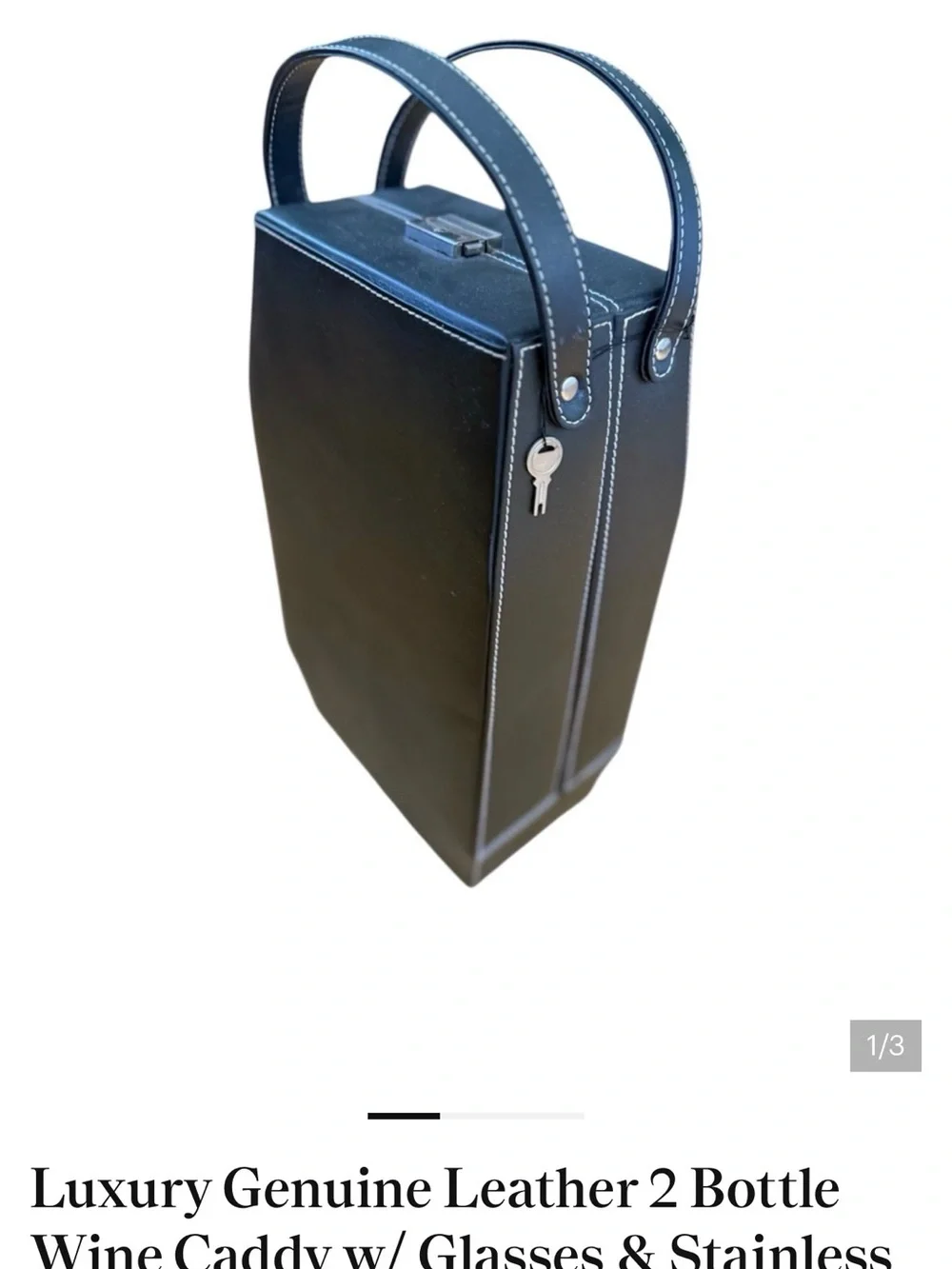 Luxury Genuine Leather 2-Bottle Wine Caddy - Black